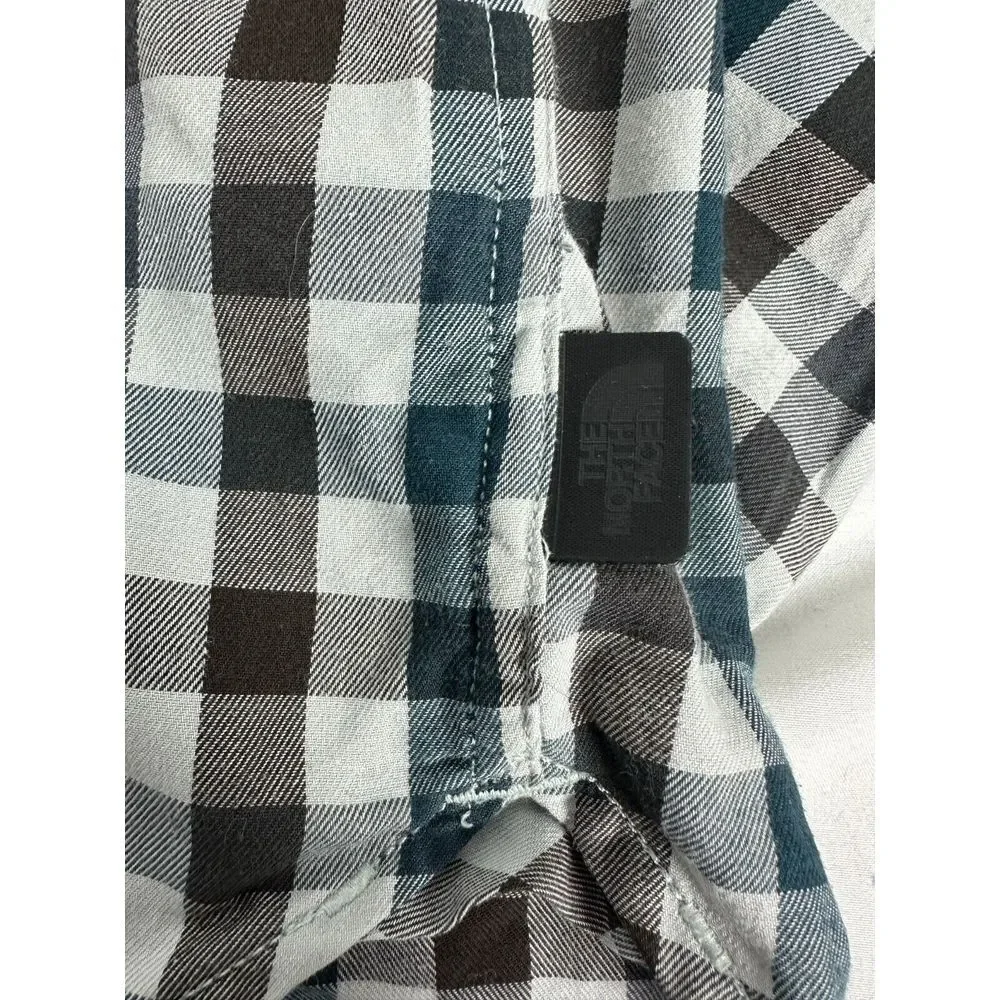The North Face‎ Mens Large Black/White/Green Check Plaid Long Sleeve Button Up